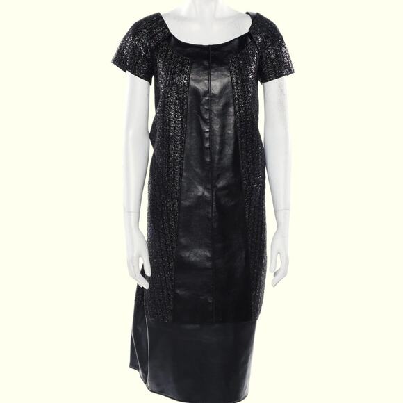 MARC JACOBS Black & Metallic Midi Length Leather Dress - Picture 1 of 10
